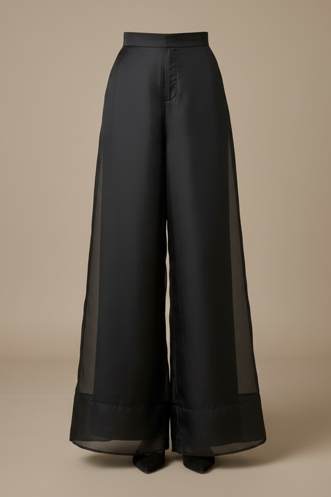Pantalon Japonais Noir Organza Ample Fluide Élégant - Polyester - vue 3
