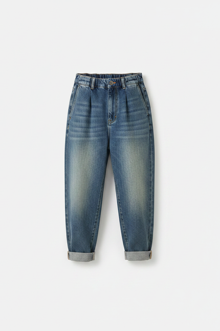 Pantalon Japonais Denim Ample Dégradé Enfant Décontracté - Bleu Jean - vue 3