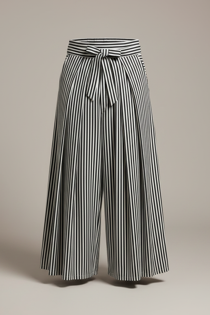 Pantalon Japonais Rayé Noir Blanc Plissé Ample Homme - Multicolore Coton - vue 3