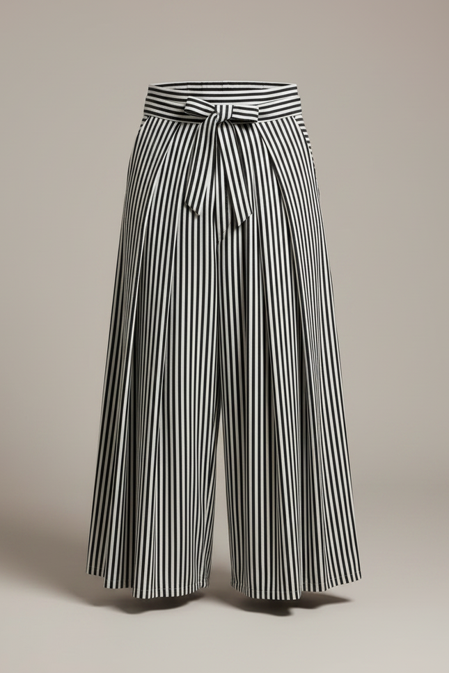 Pantalon Japonais Rayé Noir Blanc Plissé Ample Homme - Multicolore Coton - vue 3