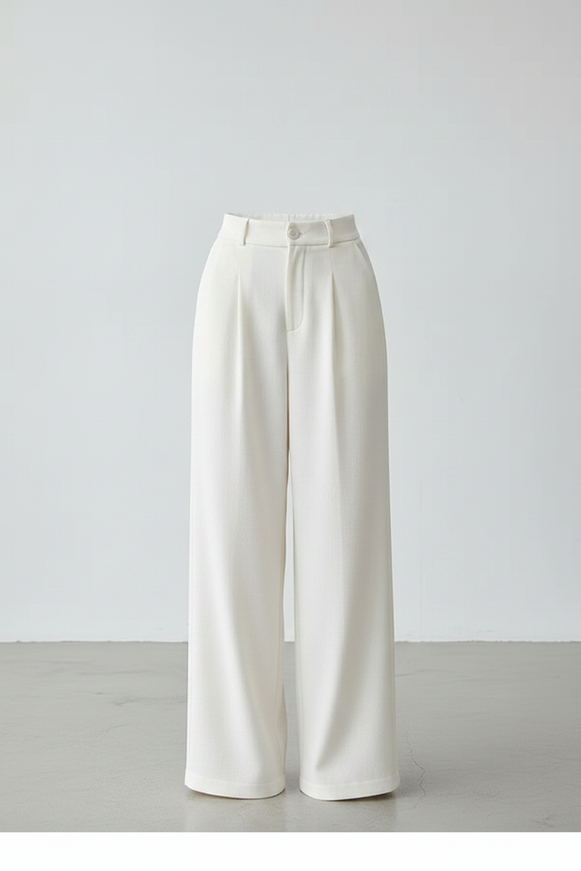 Pantalon Japonais Blanc Fluide Ample Élégant Plissé - Polyester - vue 3