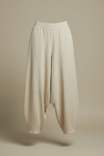 Pantalon Japonais Beige Ample Coton Fluide Femme - Lin - vue 3