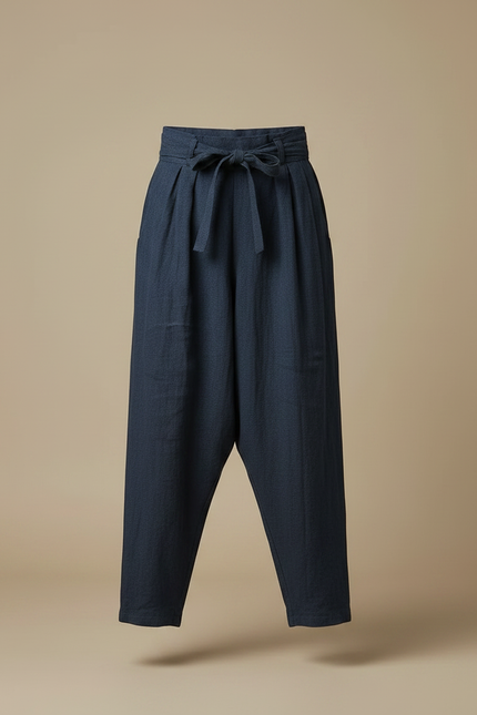 Pantalon Japonais Large Lin Coton Bleu Marine Décontracté Homme - vue 3