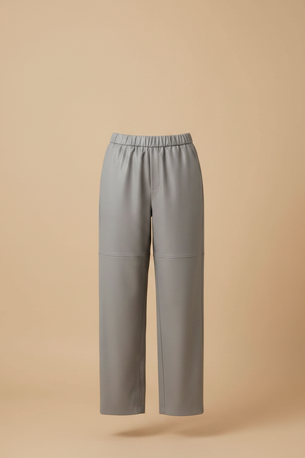 Pantalon Japonais Gris Ample Similicuir Taille Haute - Simili cuir - vue 3