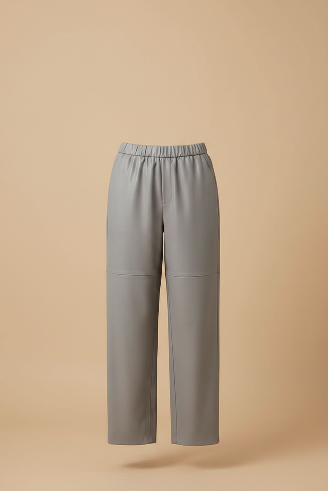 Pantalon Japonais Gris Ample Similicuir Taille Haute - Simili cuir - vue 3