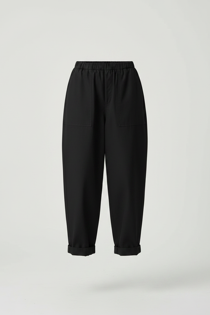 Pantalon Japonais Noir Ample Fluide Élastique Décontracté Femme - Viscose - vue 3