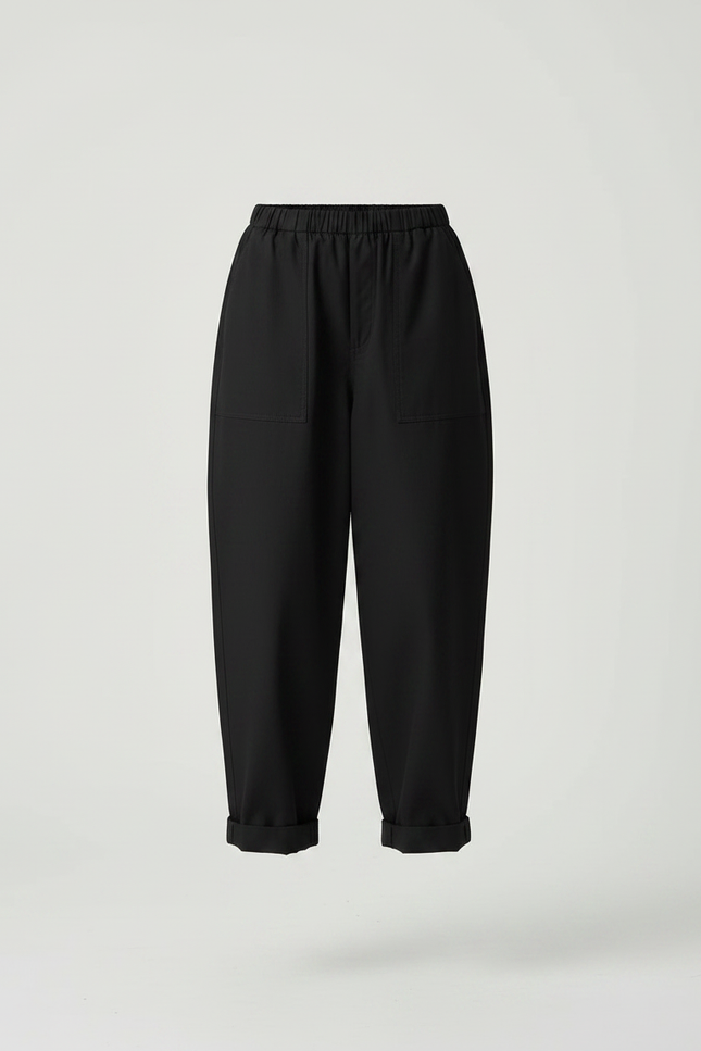 Pantalon Japonais Noir Ample Fluide Élastique Décontracté Femme - Viscose - vue 3