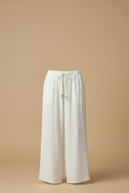 Pantalon Japonais Blanc Fluide Coton Ample Décontracté - vue 3