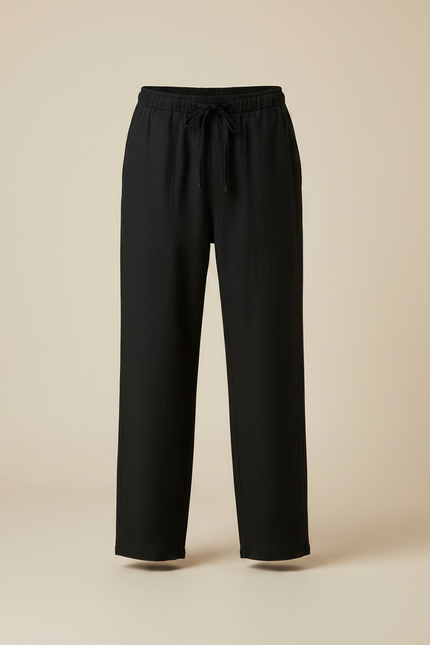 Pantalon Japonais Noir Coton Lin Ample Décontracté - vue 3