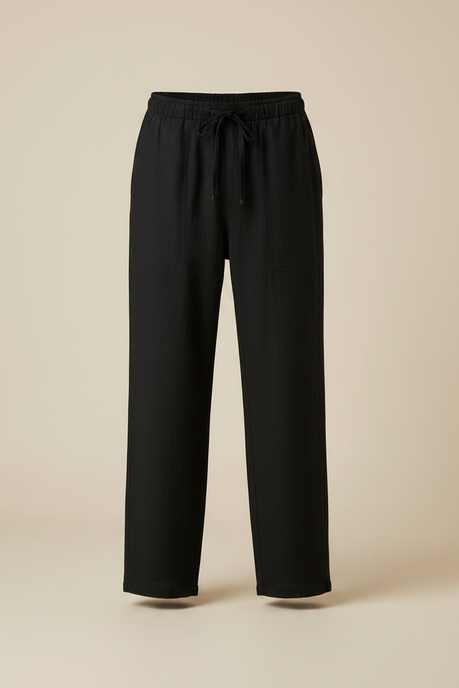 Pantalon Japonais Noir Coton Lin Ample Décontracté - vue 3