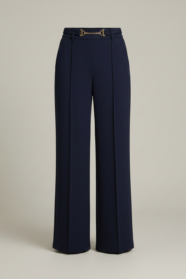 Pantalon Japonais Bleu Marine Fluide Élégant Ceinture Métal - Polyester - vue 3