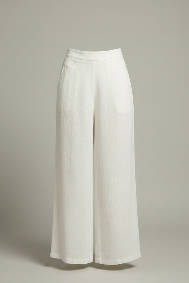 Pantalon Japonais Blanc Cassé Ample Lin Fluide Décontracté - vue 3
