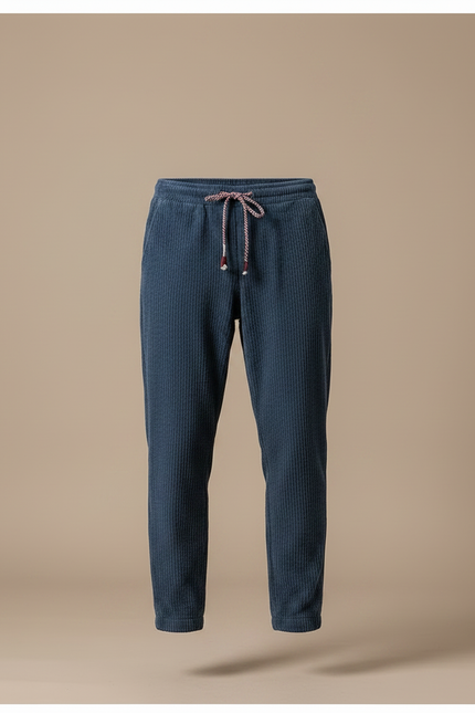 Pantalon Japonais Bleu Côtelé Ample Décontracté - Cordé - vue 3