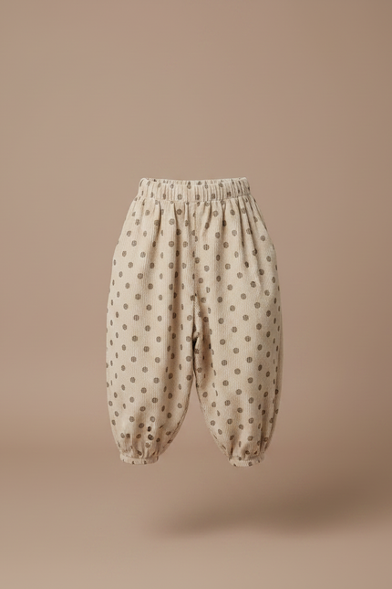 Pantalon Japonais Beige Côtelé Pois Ample Enfant - Cordé - vue 3