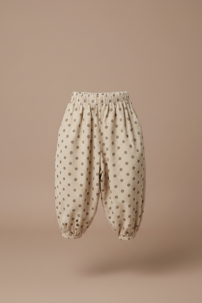Pantalon Japonais Beige Côtelé Pois Ample Enfant - Cordé - vue 3