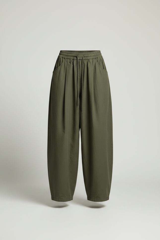 Pantalon Japonais Vert Ample Décontracté Fluide Femme - Kaki Toile - vue 3