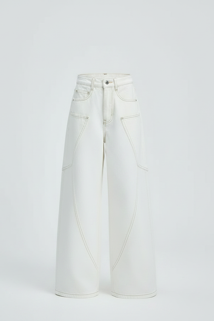 Pantalon Japonais Blanc Ample Coutures Contrastantes Fille - Jean - vue 3