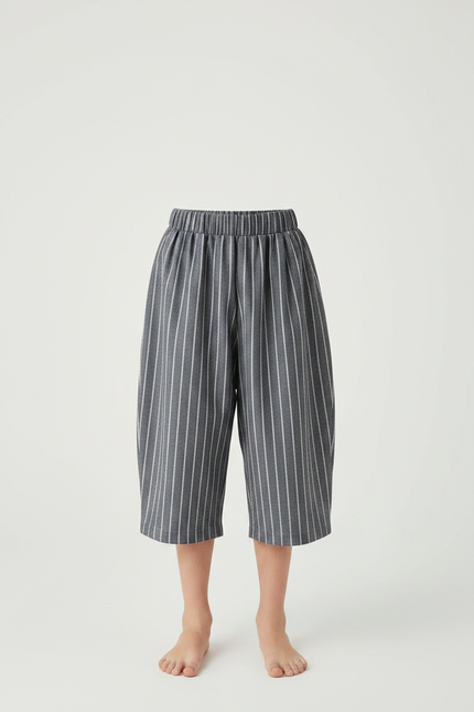 Pantalon Japonais Rayé Gris Ample Fluide Coton - vue 3