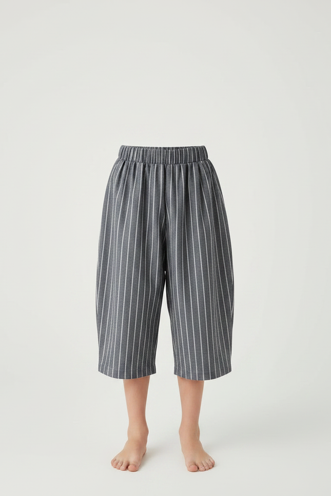 Pantalon Japonais Rayé Gris Ample Fluide Coton - vue 3