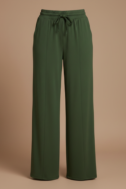 Pantalon Japonais Vert Ample Fluide Décontracté - Viscose - vue 3