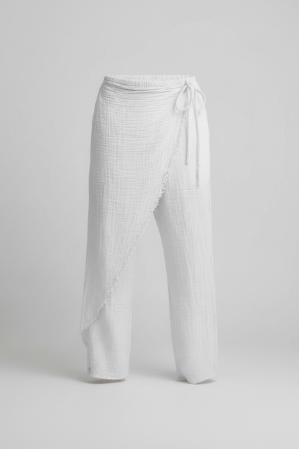 Pantalon Japonais Blanc Coton Lin Ample Décontracté - vue 3