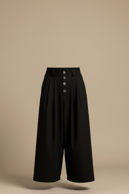 Pantalon Japonais Noir Ample Asymétrique Plissé Moderne - Gabardine - vue 3