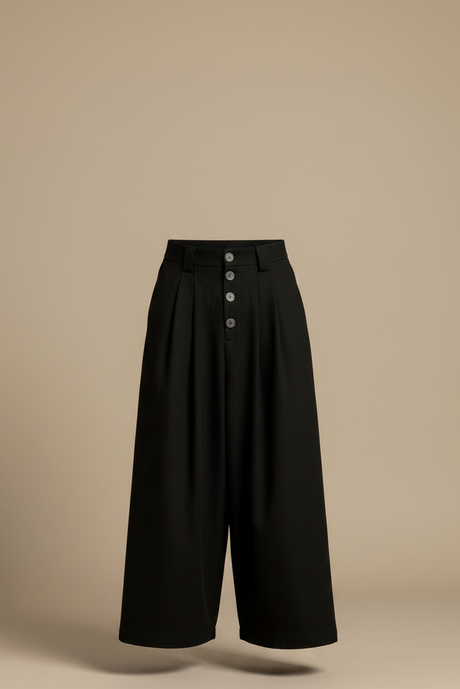 Pantalon Japonais Noir Ample Asymétrique Plissé Moderne - Gabardine - vue 3