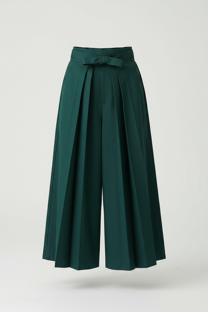 Pantalon Japonais Vert Plissé Ample Fille Décontracté - Polyester - vue 3
