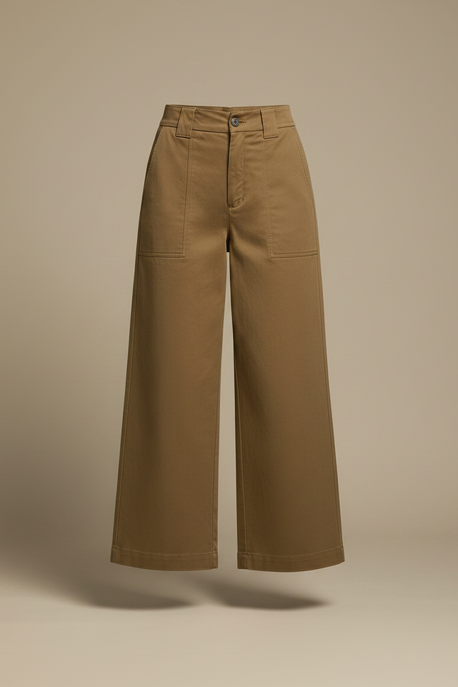 Pantalon Japonais Kaki Coton Ample Décontracté Droit - vue 3
