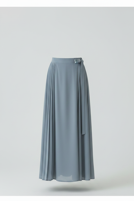 Pantalon Japonais Jupe-culotte Plissé Fluide Élégant Bleu - Polyester - vue 3