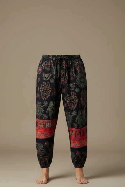 Pantalon Japonais Sarouel Ample Imprimé Ethnique Coton - vue 3