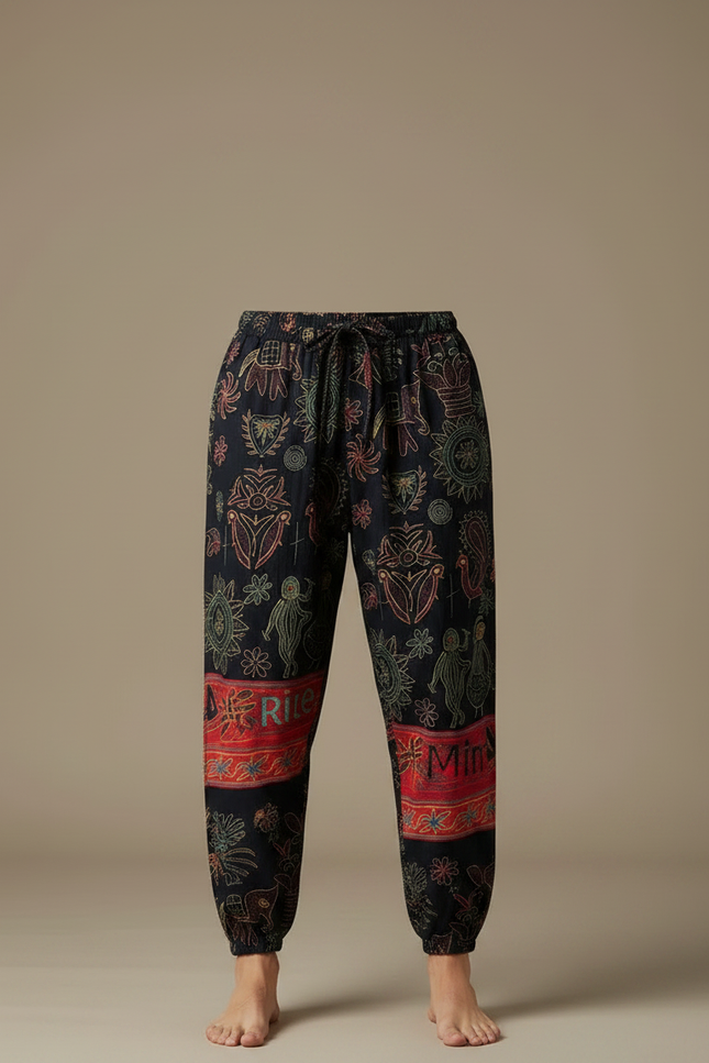 Pantalon Japonais Sarouel Ample Imprimé Ethnique Coton - vue 3