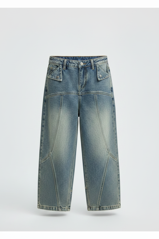 Pantalon Japonais Denim Bleu Ample Garçon Vintage - Jean - vue 3