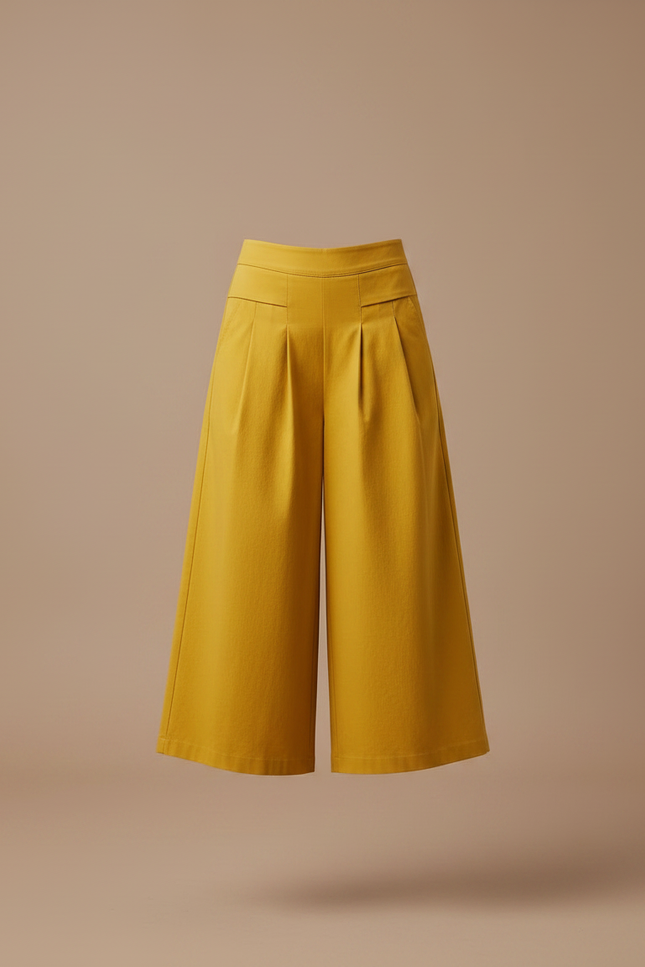 Pantalon Japonais Moutarde Ample Plissé Fluide Coton - Jaune - vue 3