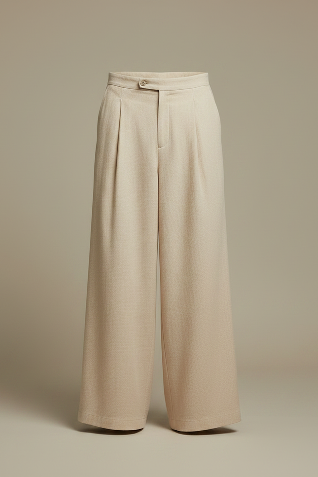 Pantalon Japonais Beige Ample Large Uni Homme - Lin - vue 3
