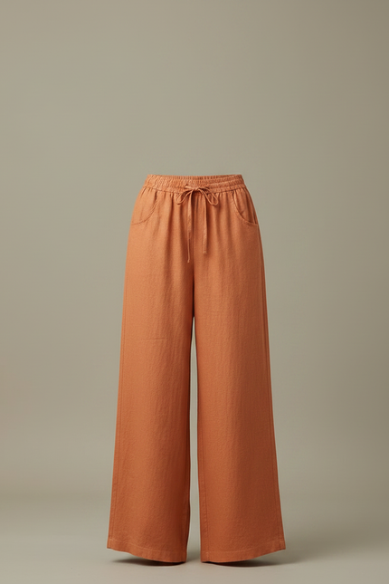Pantalon Japonais Lin Ample Orange Fluide Femme - vue 3