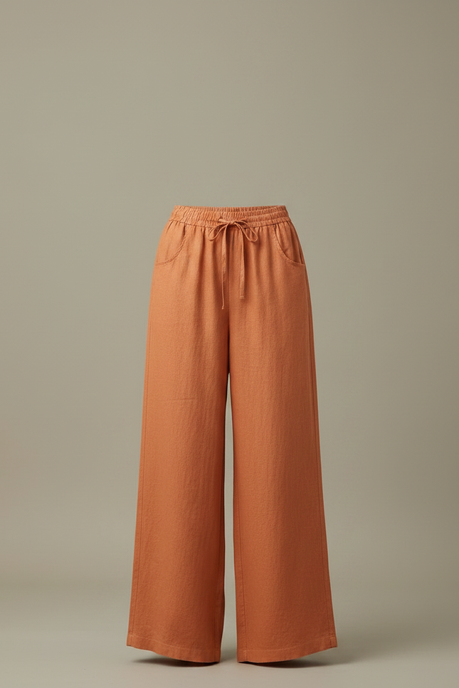 Pantalon Japonais Lin Ample Orange Fluide Femme - vue 3