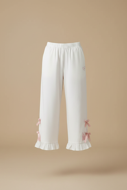 Pantalon Japonais Blanc Large Rubans Lapins Volants - Coton - vue 3