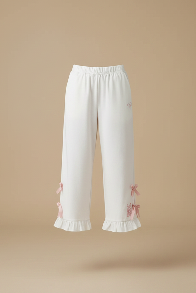 Pantalon Japonais Blanc Large Rubans Lapins Volants - Coton - vue 3