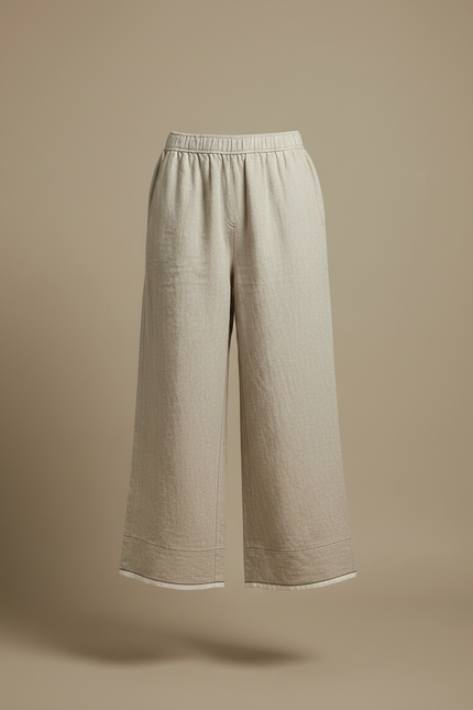 Pantalon Japonais Lin Ample Beige Décontracté Femme - vue 3