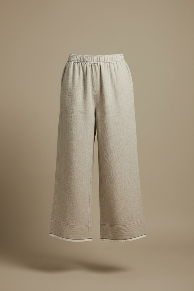 Pantalon Japonais Lin Ample Beige Décontracté Femme - vue 3
