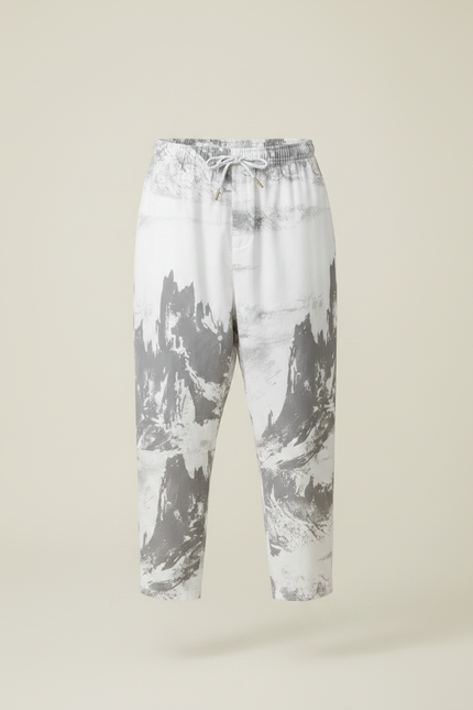 Pantalon Japonais Blanc Imprimé Ample Décontracté Homme - Coton - vue 3