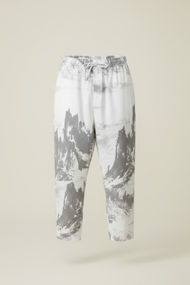 Pantalon Japonais Blanc Imprimé Ample Décontracté Homme - Coton - vue 3