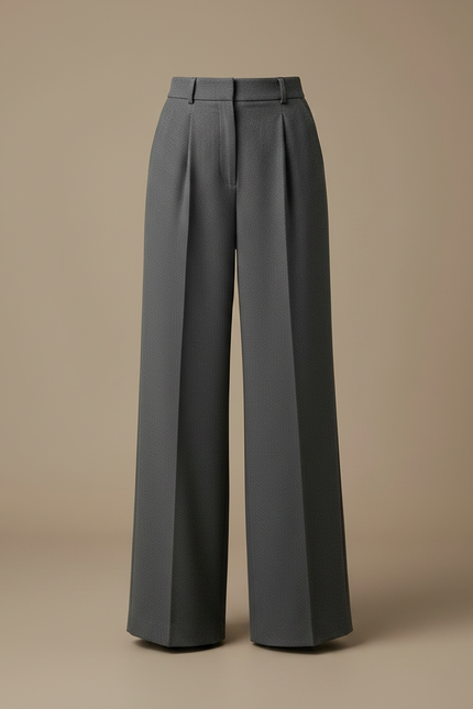 Pantalon Japonais Gris Anthracite Ample Plissé Taille Haute Femme - Gabardine - vue 3