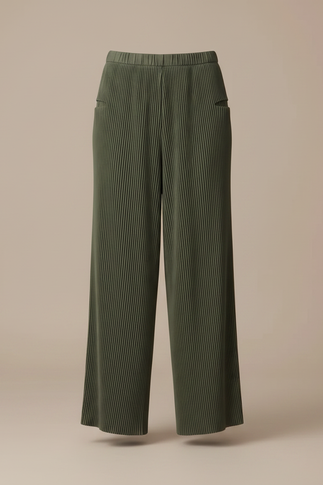 Pantalon Japonais Vert Plissé Ample Fluide Femme - Polyester - vue 3
