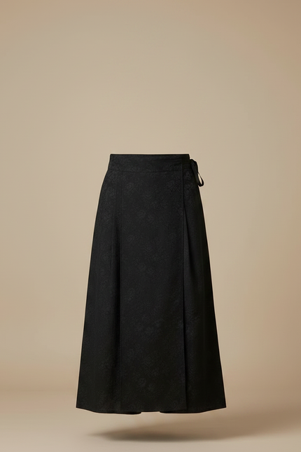 Pantalon Japonais Noir Long Ample Motif Floral Élégant - Polyester - vue 3