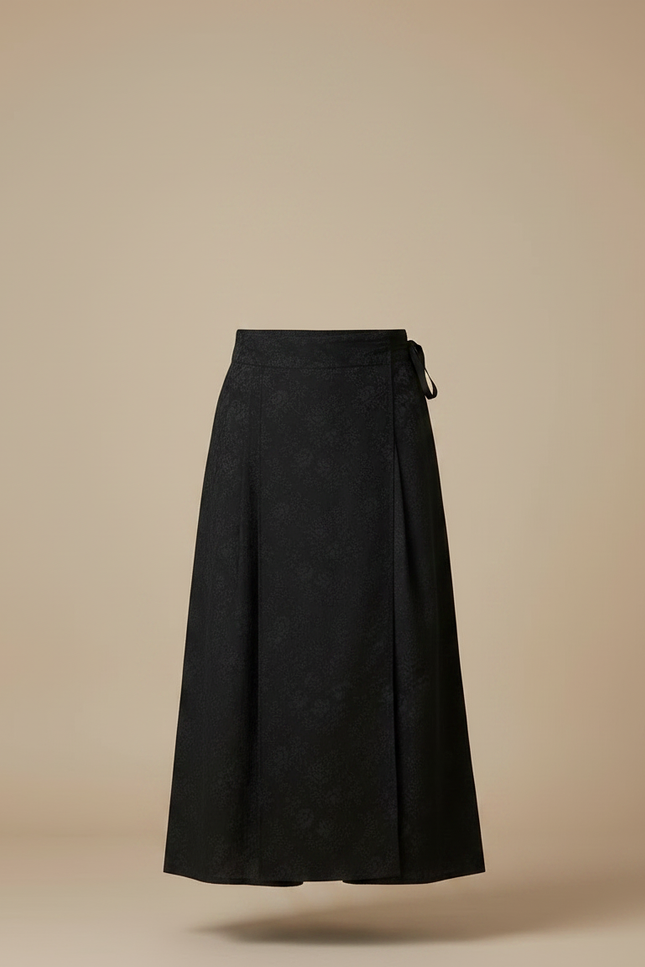 Pantalon Japonais Noir Long Ample Motif Floral Élégant - Polyester - vue 3