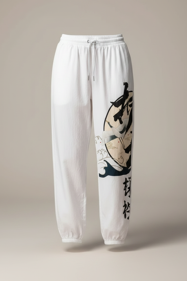 Pantalon Japonais Blanc Ample Grue Kanagawa Décontracté - Coton - vue 3