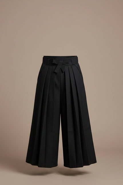 Pantalon Japonais Noir Plissé Ample Fille Décontracté - Gabardine - vue 3
