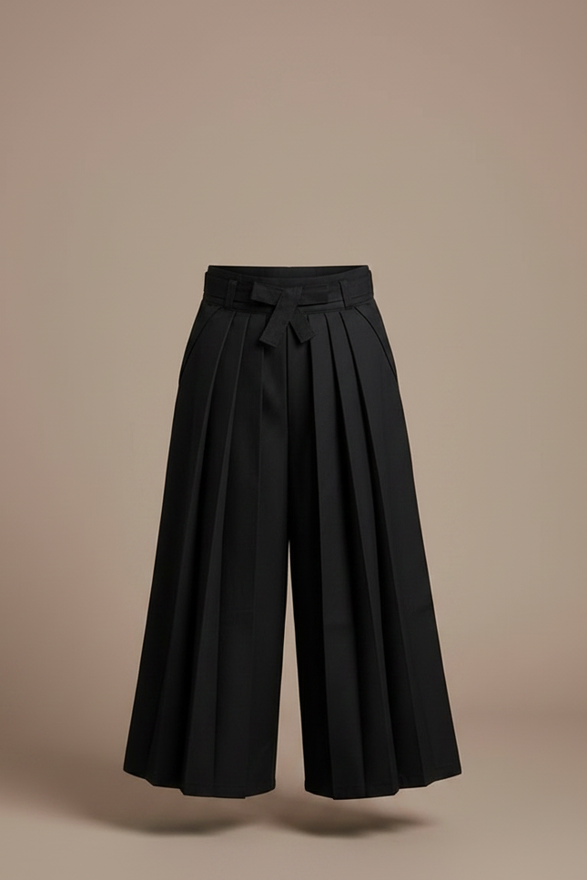 Pantalon Japonais Noir Plissé Ample Fille Décontracté - Gabardine - vue 3